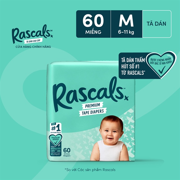 Rascals Premium Tape Diapers · Size M · 60 pcs