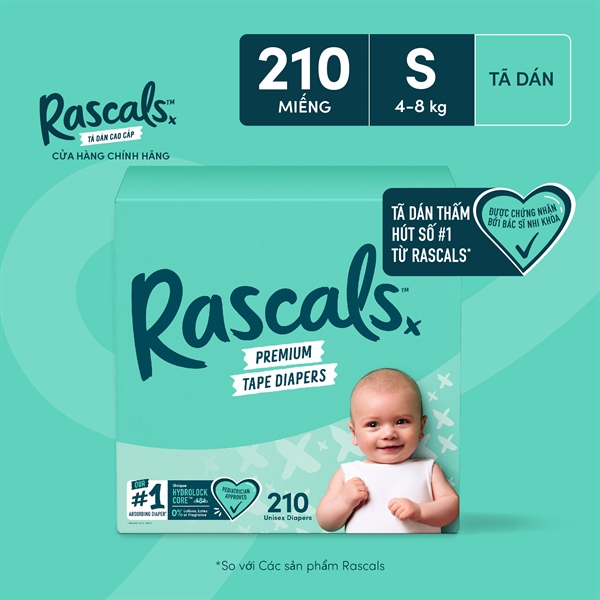 Rascals Premium Tape Diapers · Size S · 3 × 70 pcs